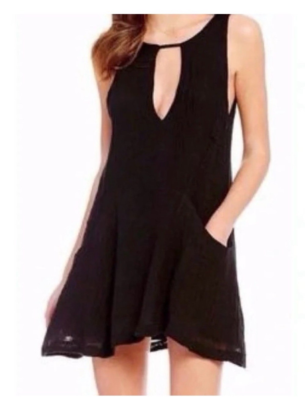 Free People Black Sleeveless Keyhole Swing Mini Dress